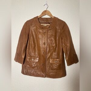 Calvin Klein 100% leather brown button down jacket coat Small
